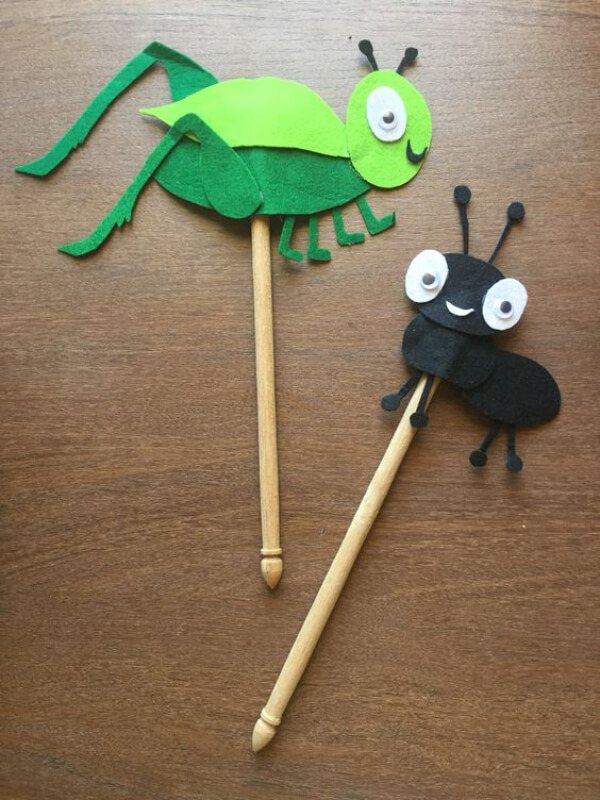 Grasshopper Puppet Craft Idea For Kids