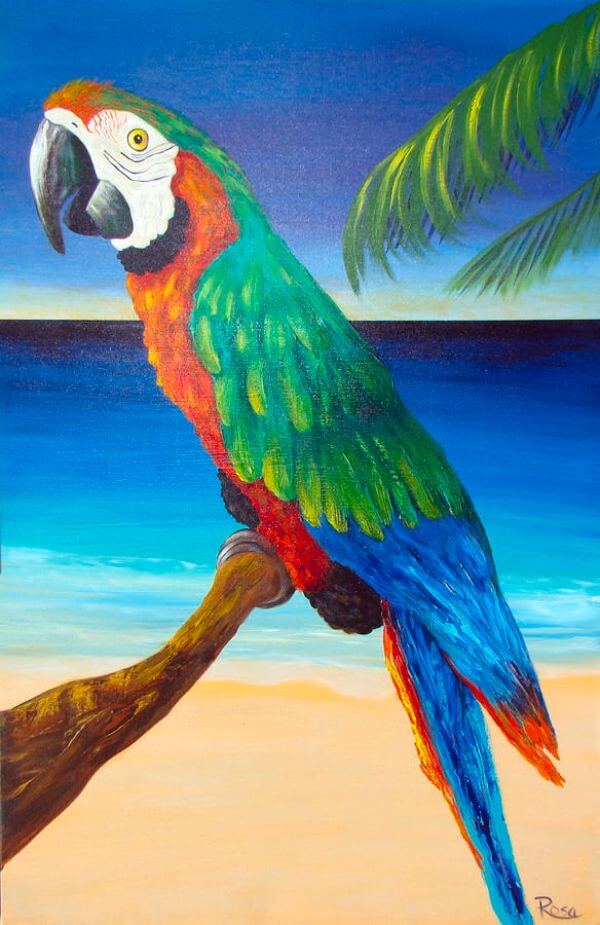 Green Parrot Image Bird Art Painting