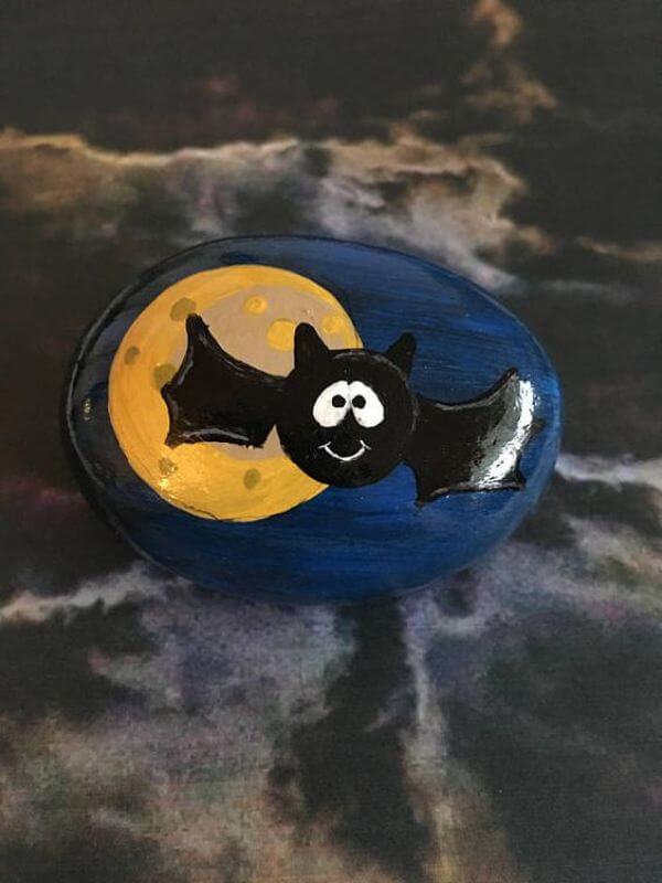 Halloween Bat Painting Rock For Kids