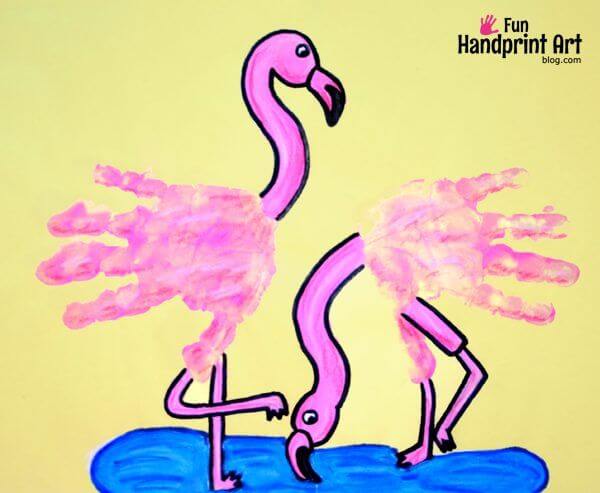 Handprint Painting Of Flamingo For Kids