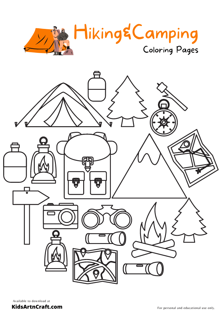 Hiking & Camping Coloring Pages For Kids
