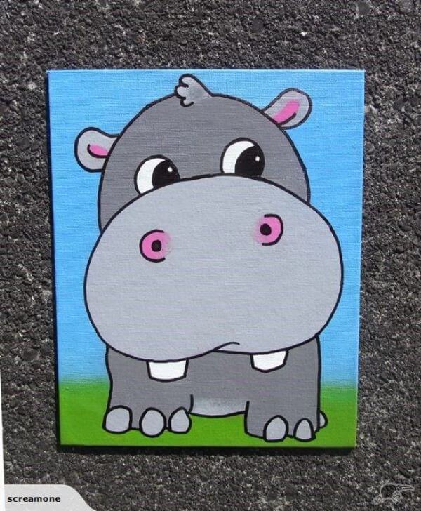 Hippo Canvas Painting For Kids