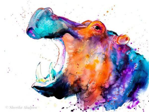 Hippo Wall Art Painting Using Watercolor For Kids