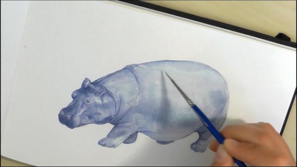 Hippo Watercolor Painting For Kids