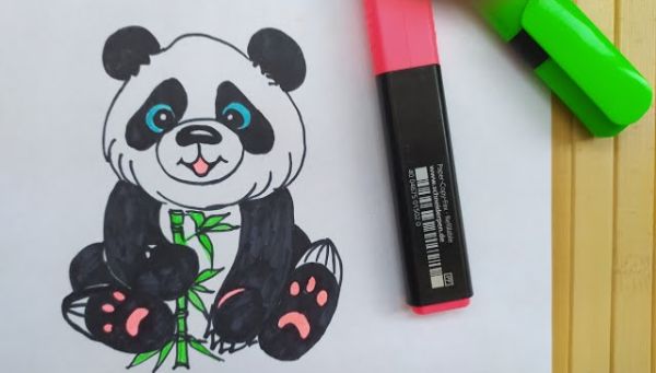 How To Draw Panda With Bamboo Branch sketches for kids