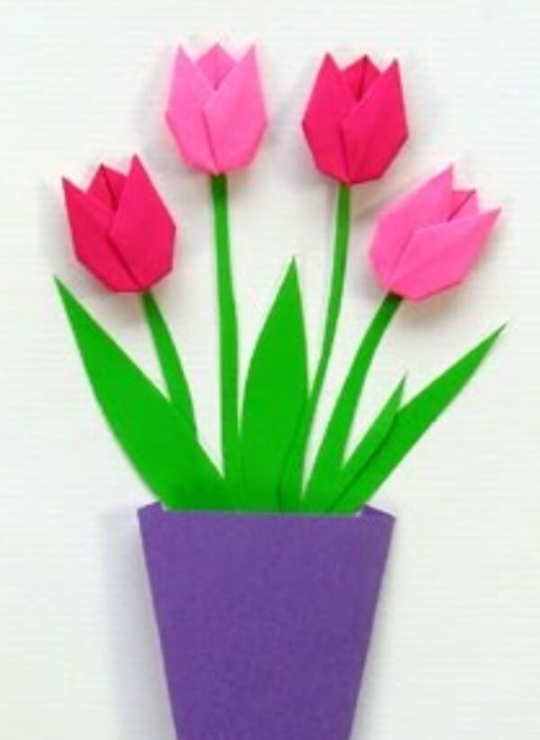 DIY Origami Spring Tulip Flower Craft For Greeting Card