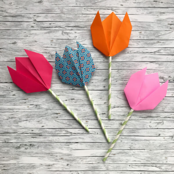 how to make an DIY Origami Tulips Flower Craft For Kids