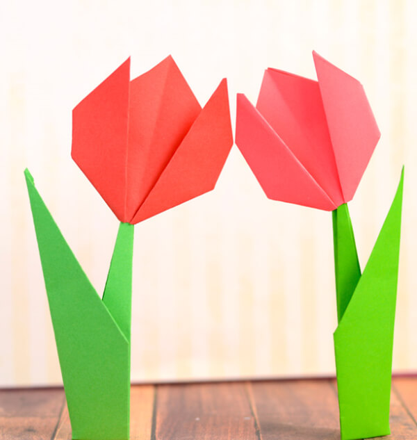 How To MAke An Easy Origami Tulip Flower Instruction for kids
