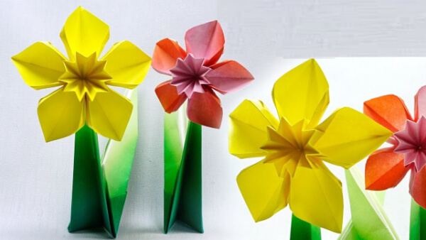 Origami Paper Daffodil Flower For Kids