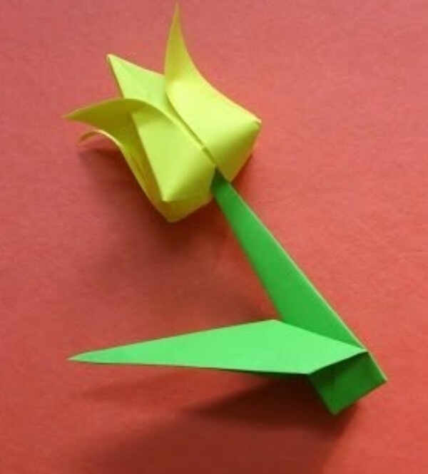 how to make an Origami Paper Tulip Flower Craft with Stem for kids