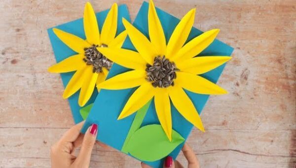 Origami Sunflower Paper Craft Using Sunflower Seeds