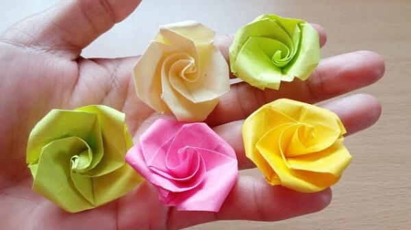 How To MAke AN Easy Origami Rose Flower Decoration For Mother's Day With Kids