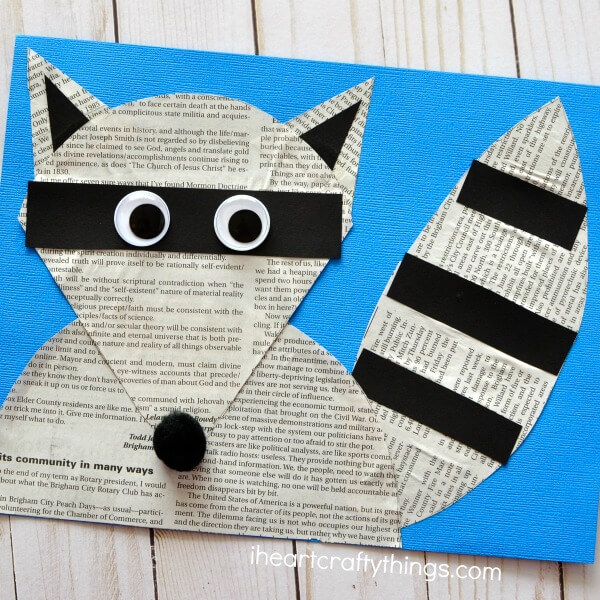 Raccoon Crafts & Activities for Kids Kissing Hand Newspaper Raccoon Craft