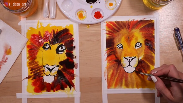How To Draw Lion With Watercolor