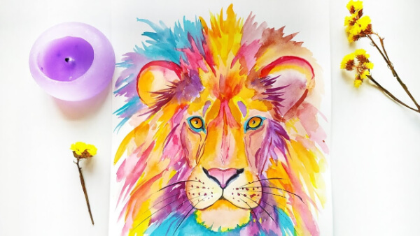 Lion Painting With Watercolor For Kids