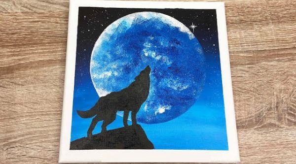 Moonlight Wolf Acrylic Painting For Kids