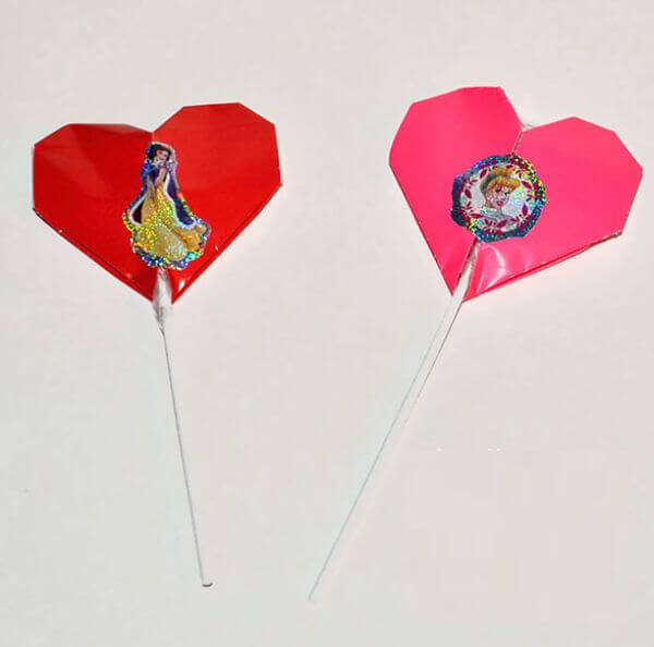 Origami Pocket Heart-Shaped Lollipop Craft For Valentine's Day