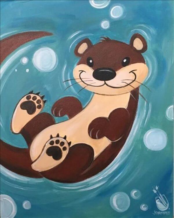 Otter Canvas Painting For Kids