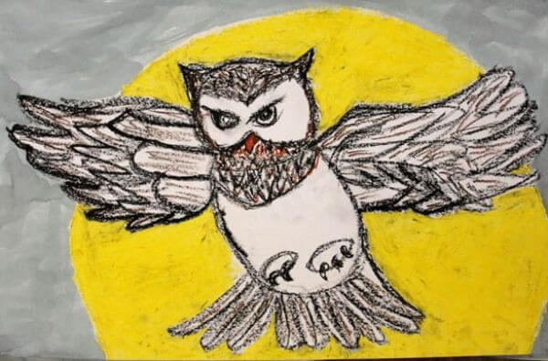 Owl Painting Art Lesson Using Oil Pastel Color