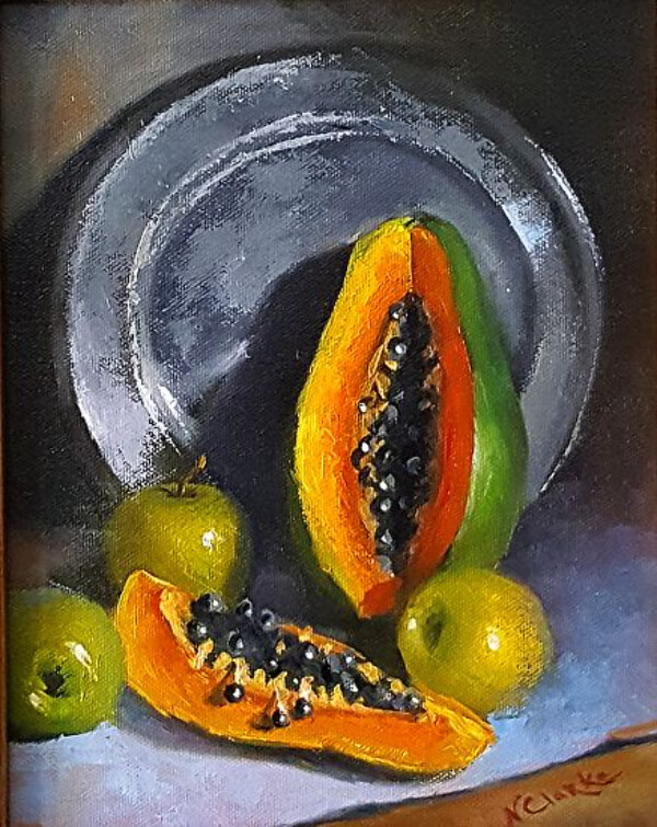Papaya Fruit Painting With Oil Pastel Color