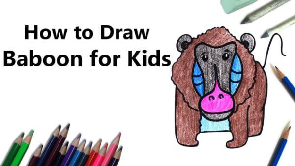 Pencil Color Baboon  Drawing & Sketch For Kids