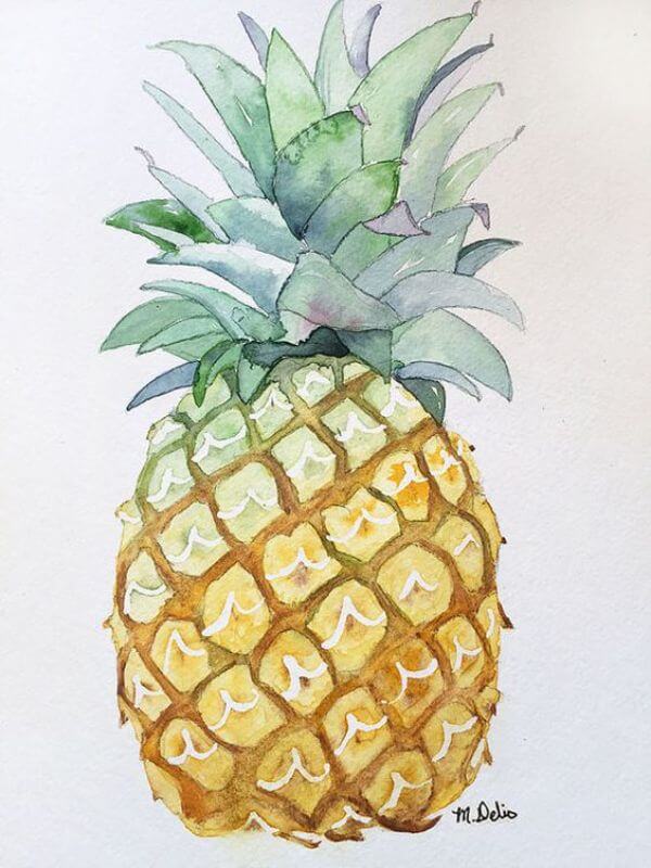 Pineapple Watercolor Painting Art Pineapple Paintings for Kids