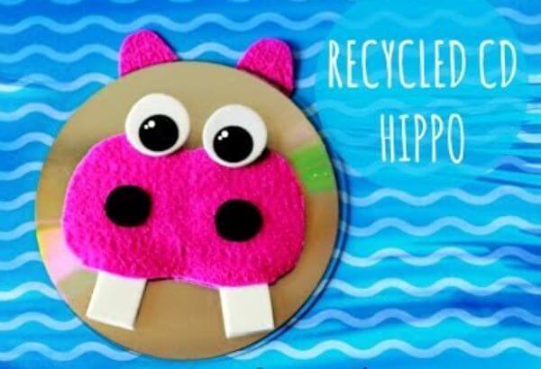 Recycled CD Hippo Craft With Free Printable