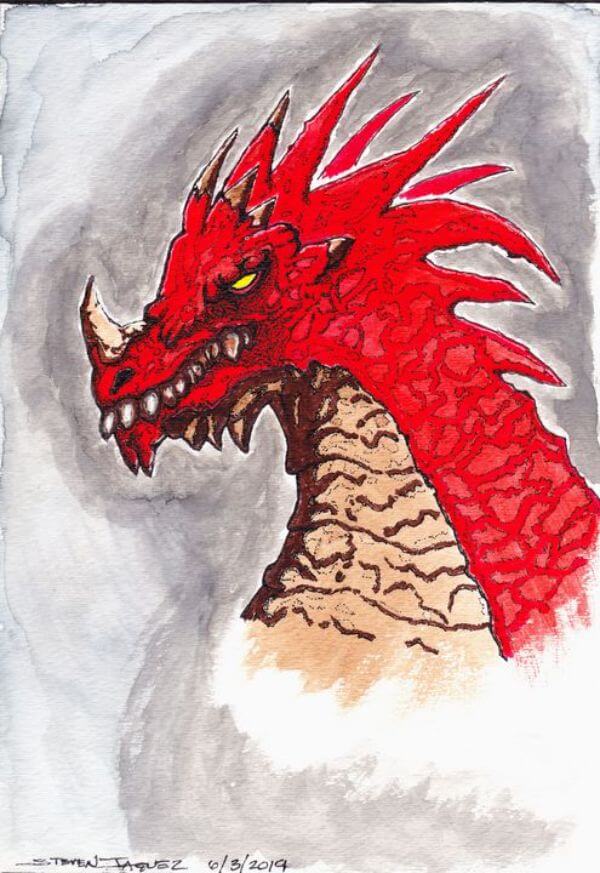 Red Dragon Painting For Kids By Watercolor 