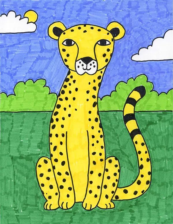 Simple Cheetah Drawing & Sketch Tutorial For Kids