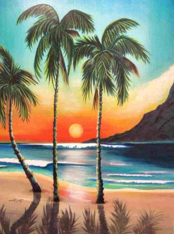 Simple Coconut Tree Beach Painting