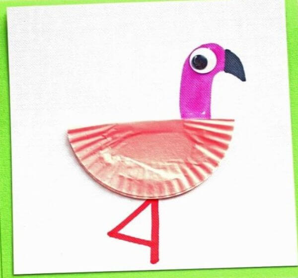 Simple Cupcake Liner Flamingo Card Craft & Activities Idea For Kids