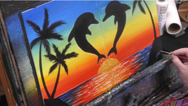 Simple Double  Dolphin Painting For Kids