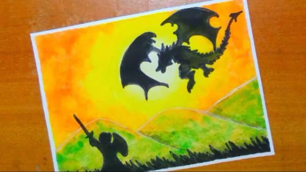 Simple Flying Dragon Painting For Kids