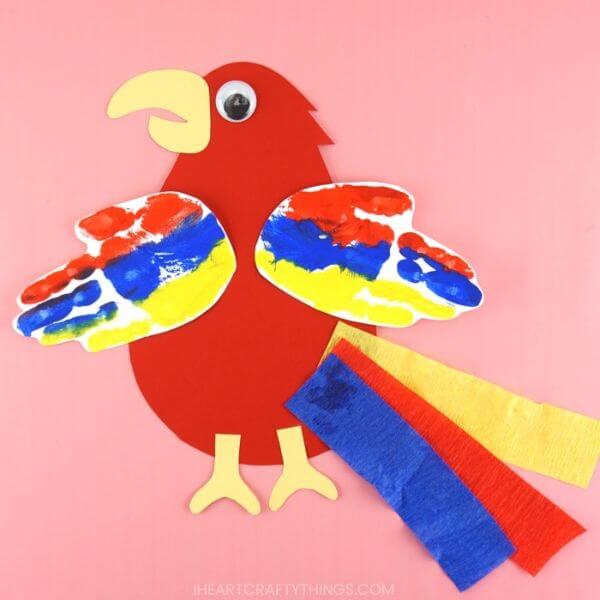Simple Hand Print Parrot Craft & activities For Kids