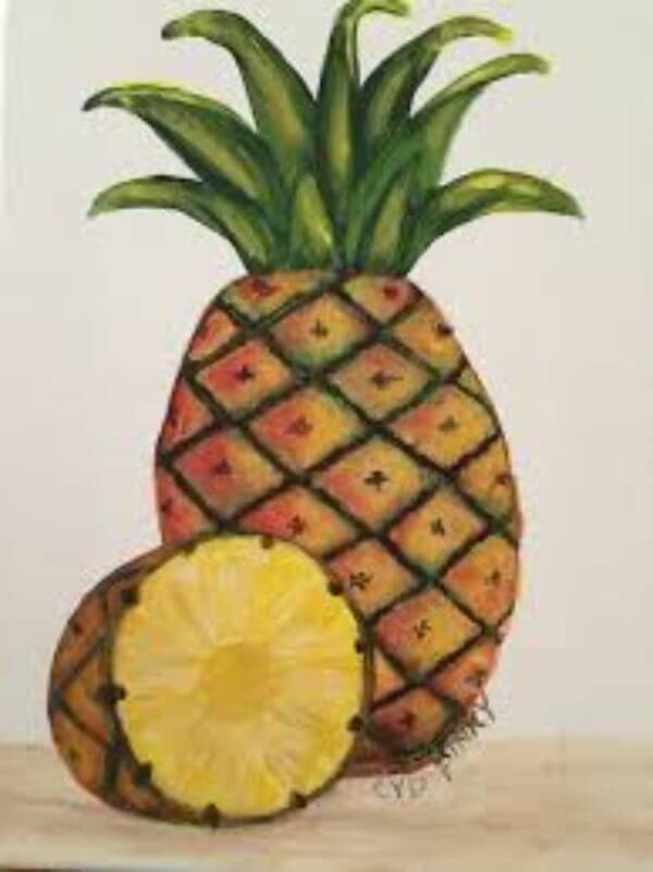 Simple Pineapple Slice Painting Pineapple Paintings for Kids