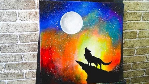 Simple Wolf Acrylic Painting For Kids
