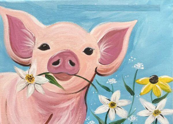 Spring Pig Acrylic Painting Step By Step For Kids