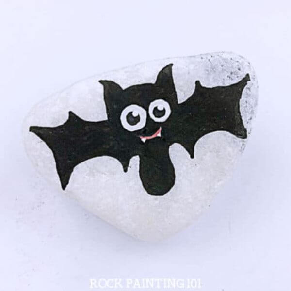 Step By Step Bat Painting Rock For Kids