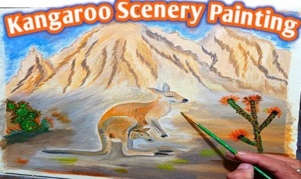 Step By Step Kangaroo Scenery Painting For Kids
