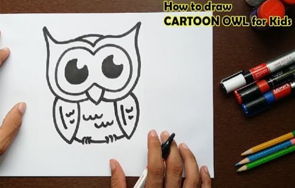 Very Simple Cartoon Owl Drawing & sketches For Kids