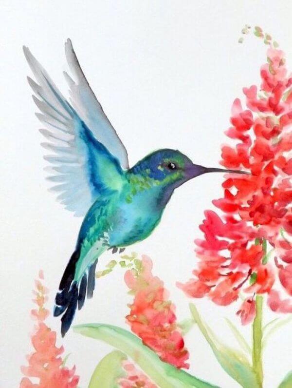 Water Color Hummingbird Painting For Kids