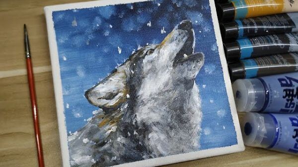  Wolf  In The Snow Acrylic Painting