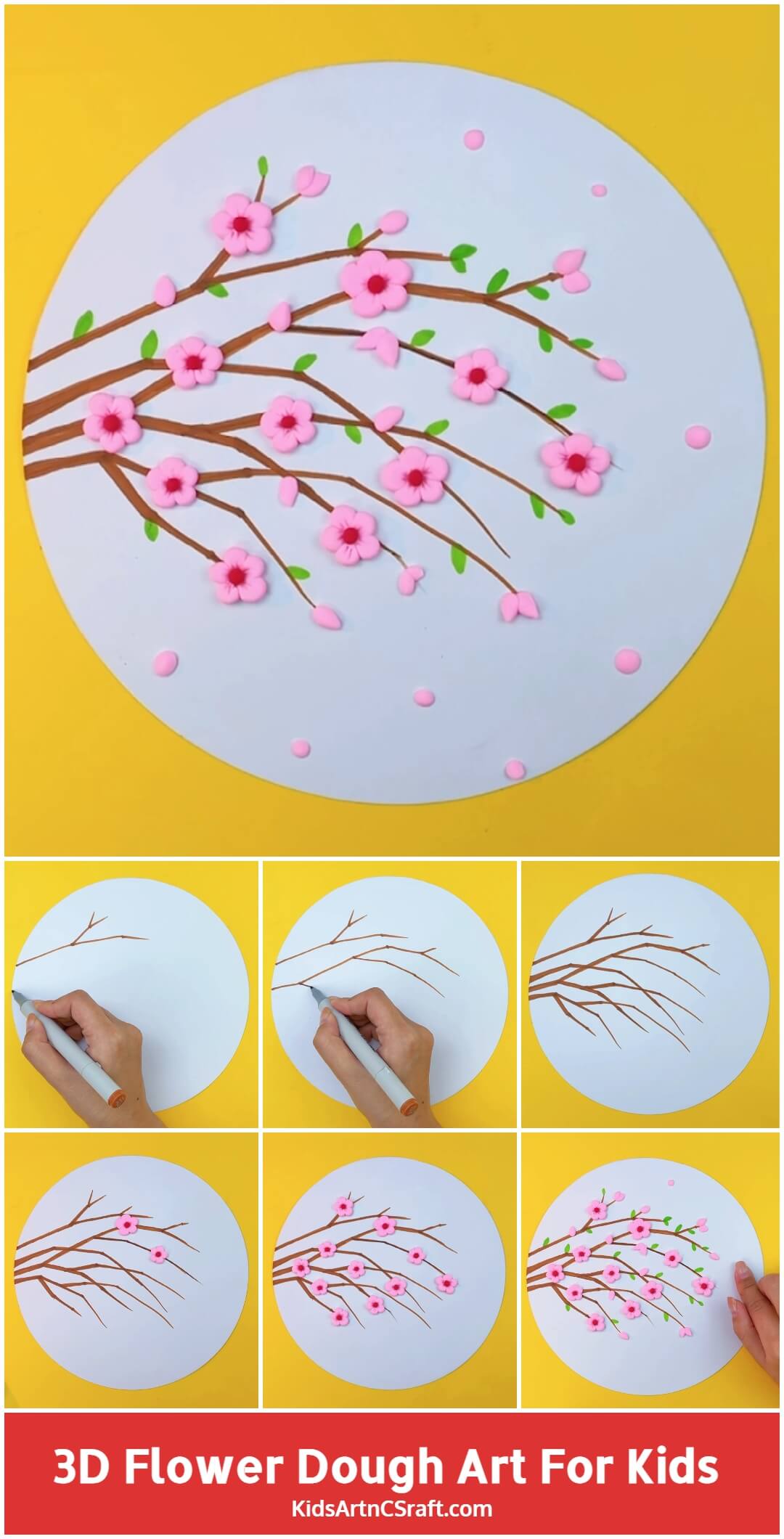 3D Flower Dough Art for Kids - Step by Step Tutorial