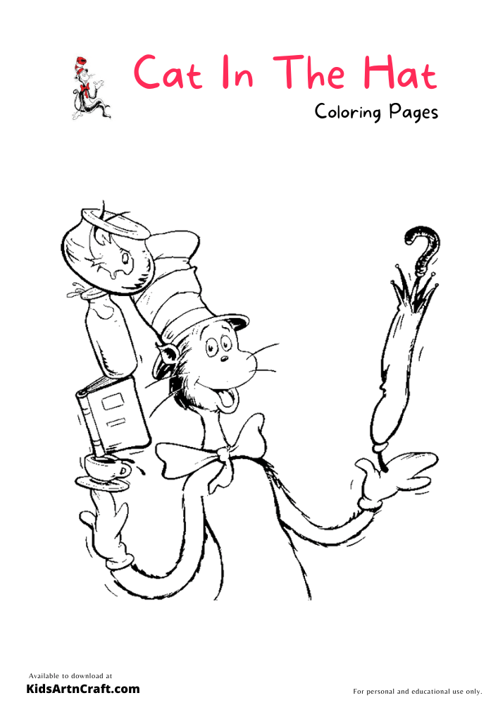 Cat In The Hat Coloring Pages For Kids – Free Printables