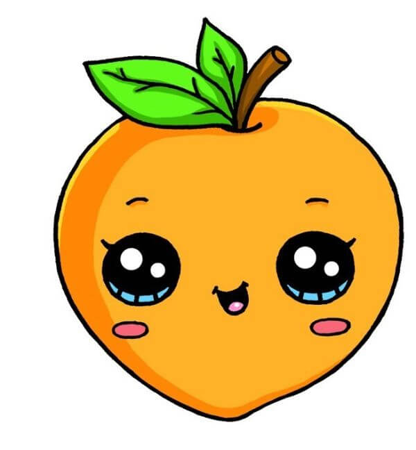 Cute Peach Fruit Drawing & Sketch For Kids
