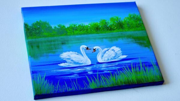 Cute Two Swans Painting For Kids