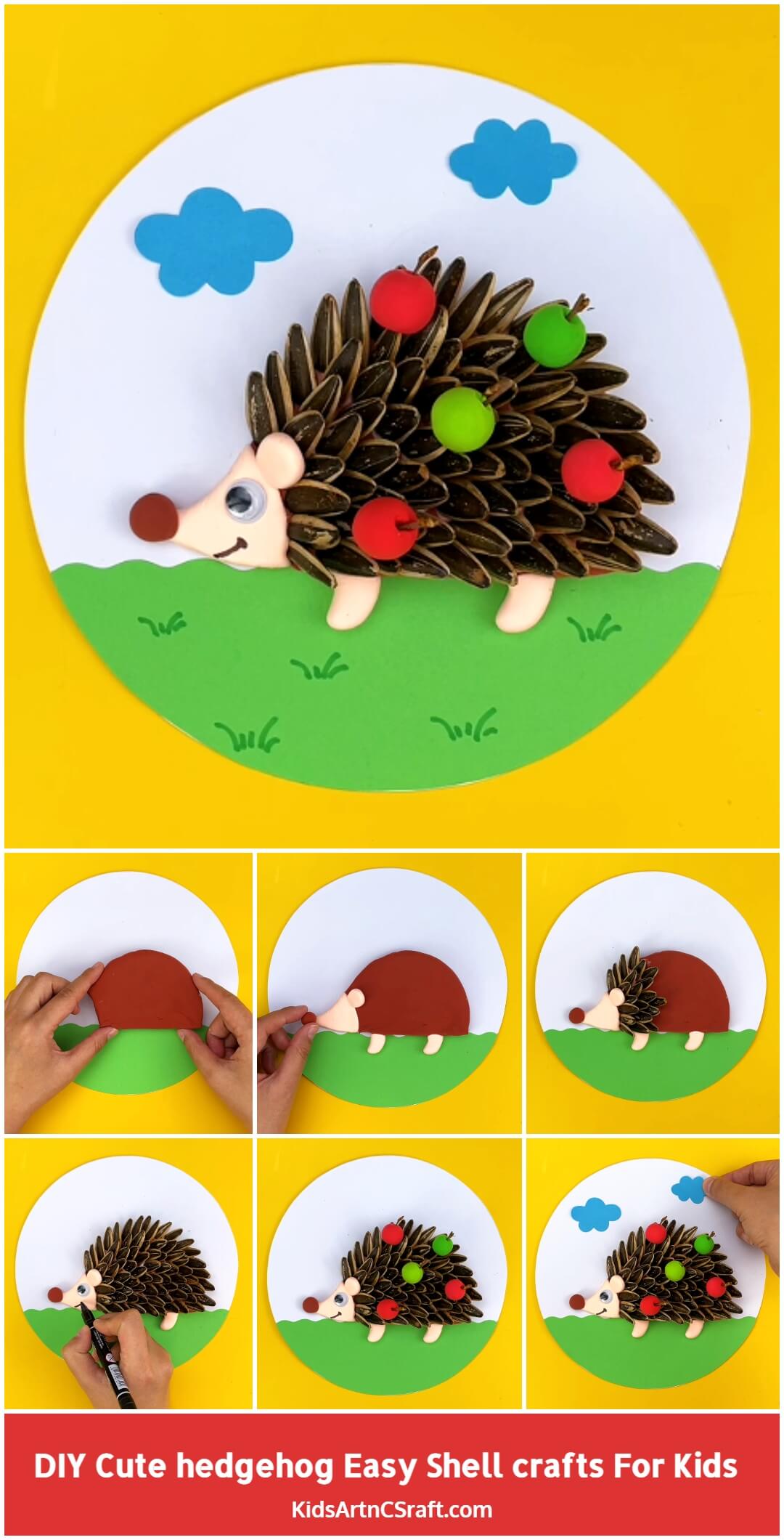 DIY Cute hedgehog Easy Shell crafts - Step by Step Tutorial For Kids
