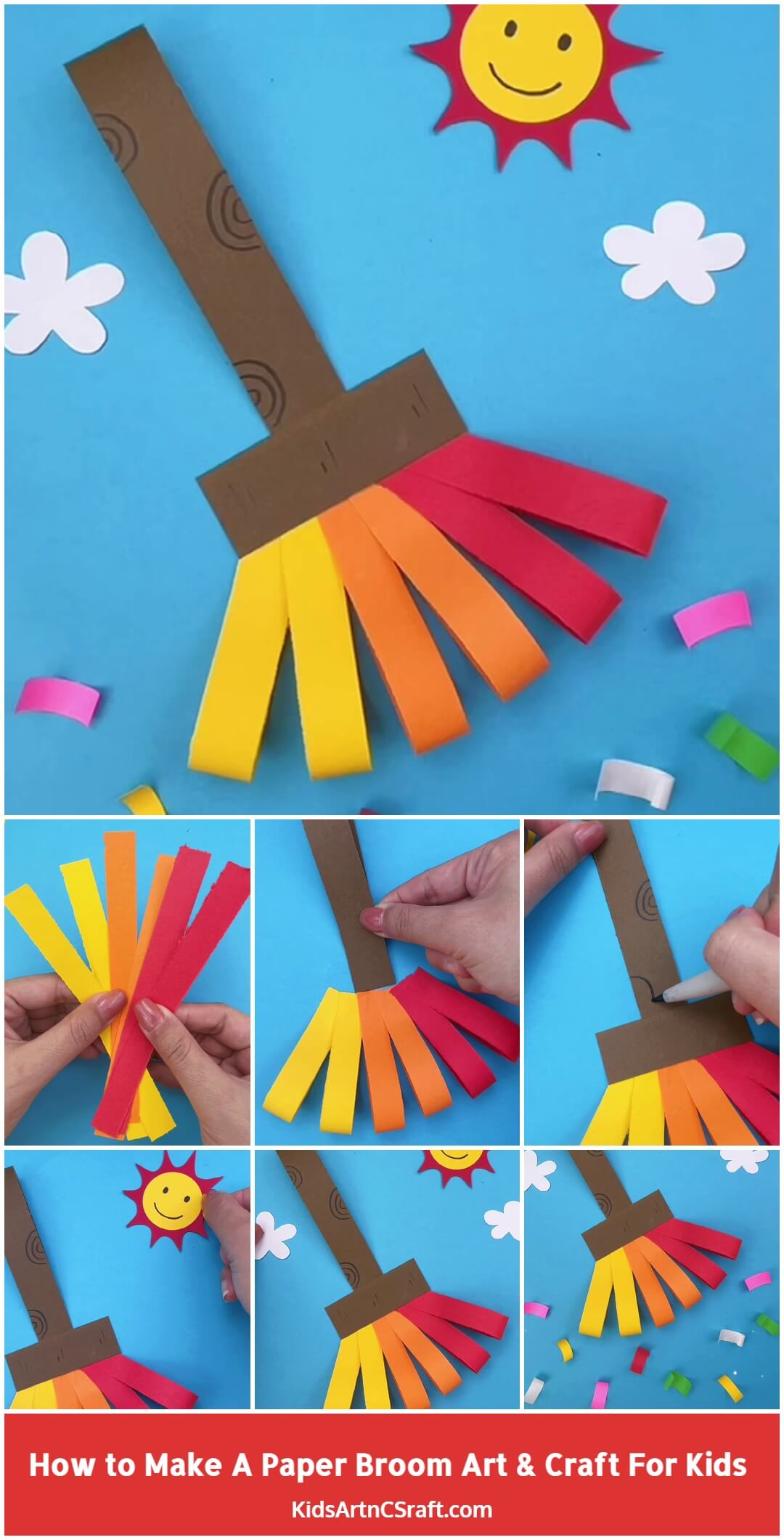 DIY How to Make A Paper Broom - Art and Craft for Kids Step by Step Tutorial