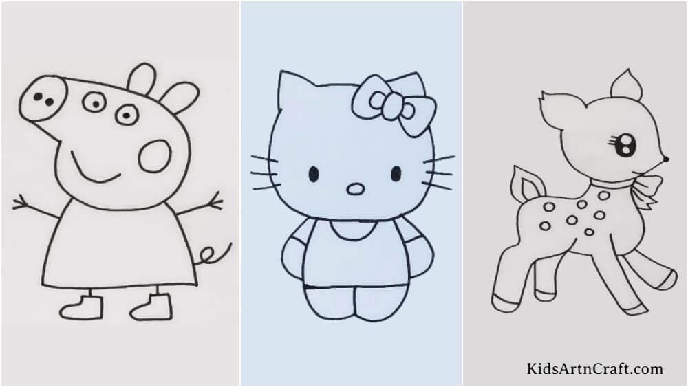 Easy Cartoon Animal Drawings For Kids - Kids Art & Craft