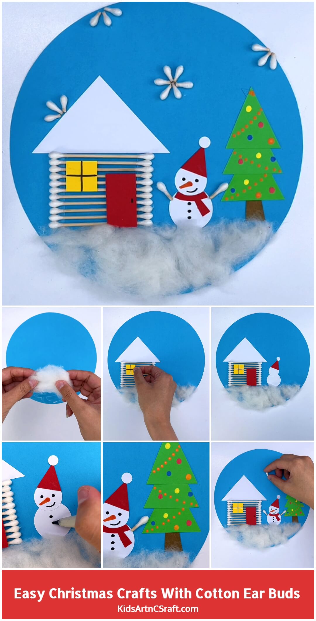 Easy Christmas Crafts with Cotton Ear buds -Step by step tutorial for Kids